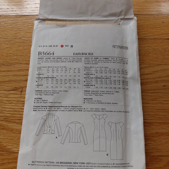 Cap Sleeve Dress and Jacket Suit Sewing Pattern Fitted Size 6-20 UNCUT 5664 - Picture 4 of 9